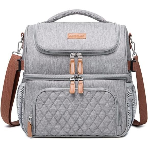 Lunch Bag for Men Women, Large Double Deck Lunch Box Tote for Work
